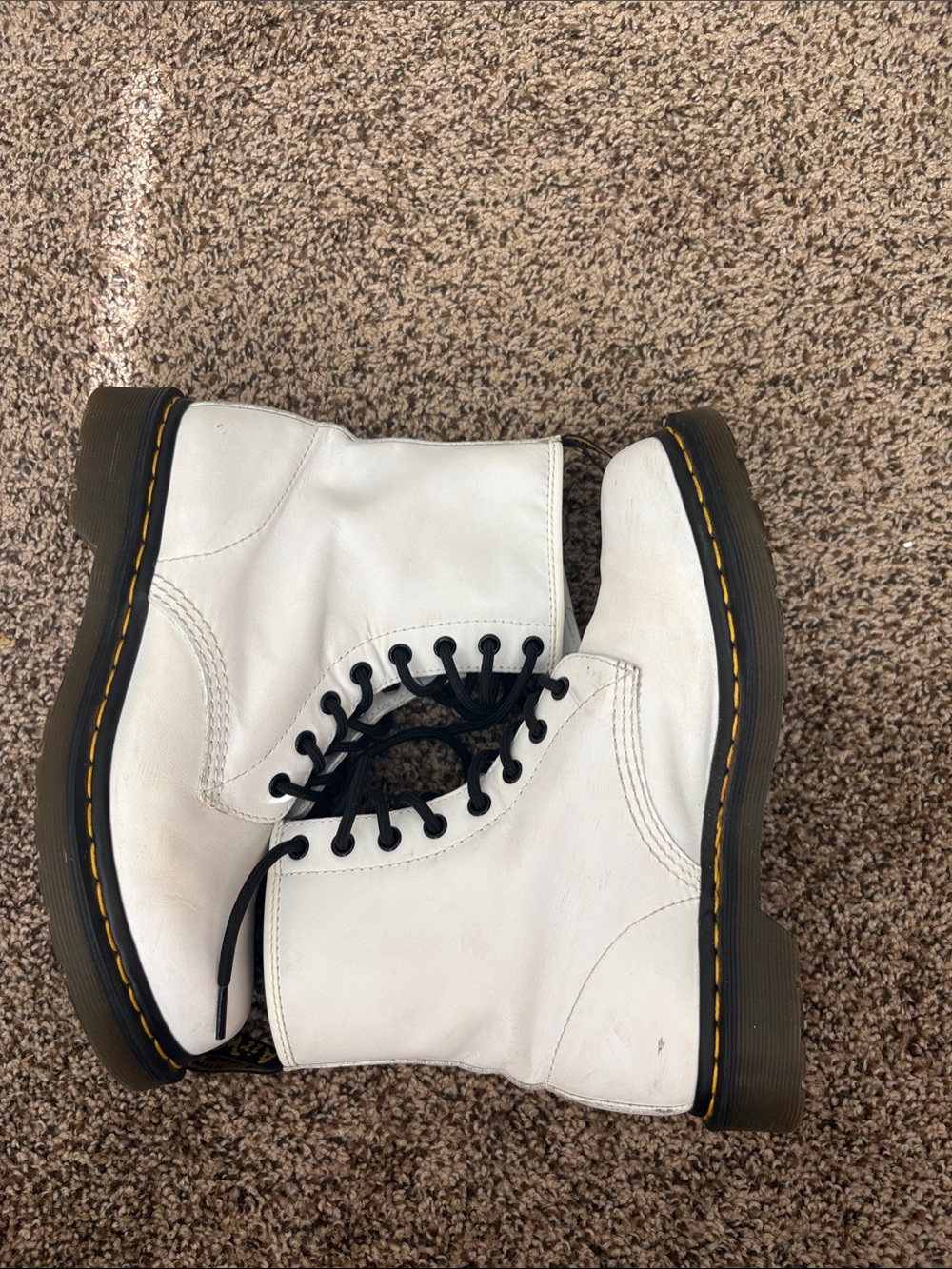 Dr. Martens White Leather Lace-Up Boots with Black Laces